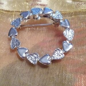 Circle heart brooch silver color metal